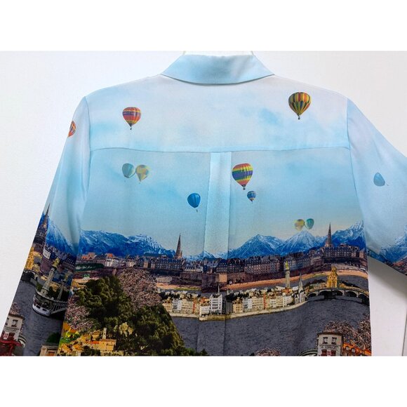 Alice + Olivia Willa Emily in Paris Eiffel Tower Shirt Blouse Silk Floral M - Picture 13 of 16